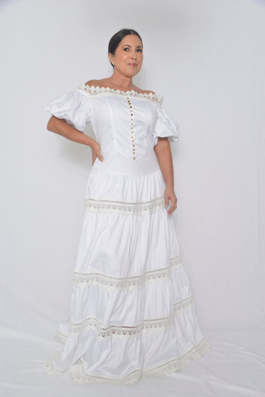 Vestido Largo con insertos en encaje