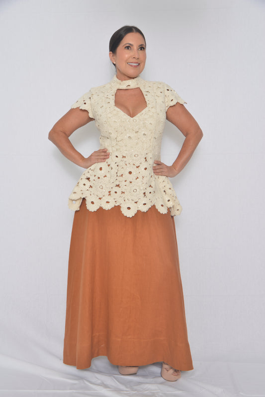 Vestido midi en lino 100% y crochet
