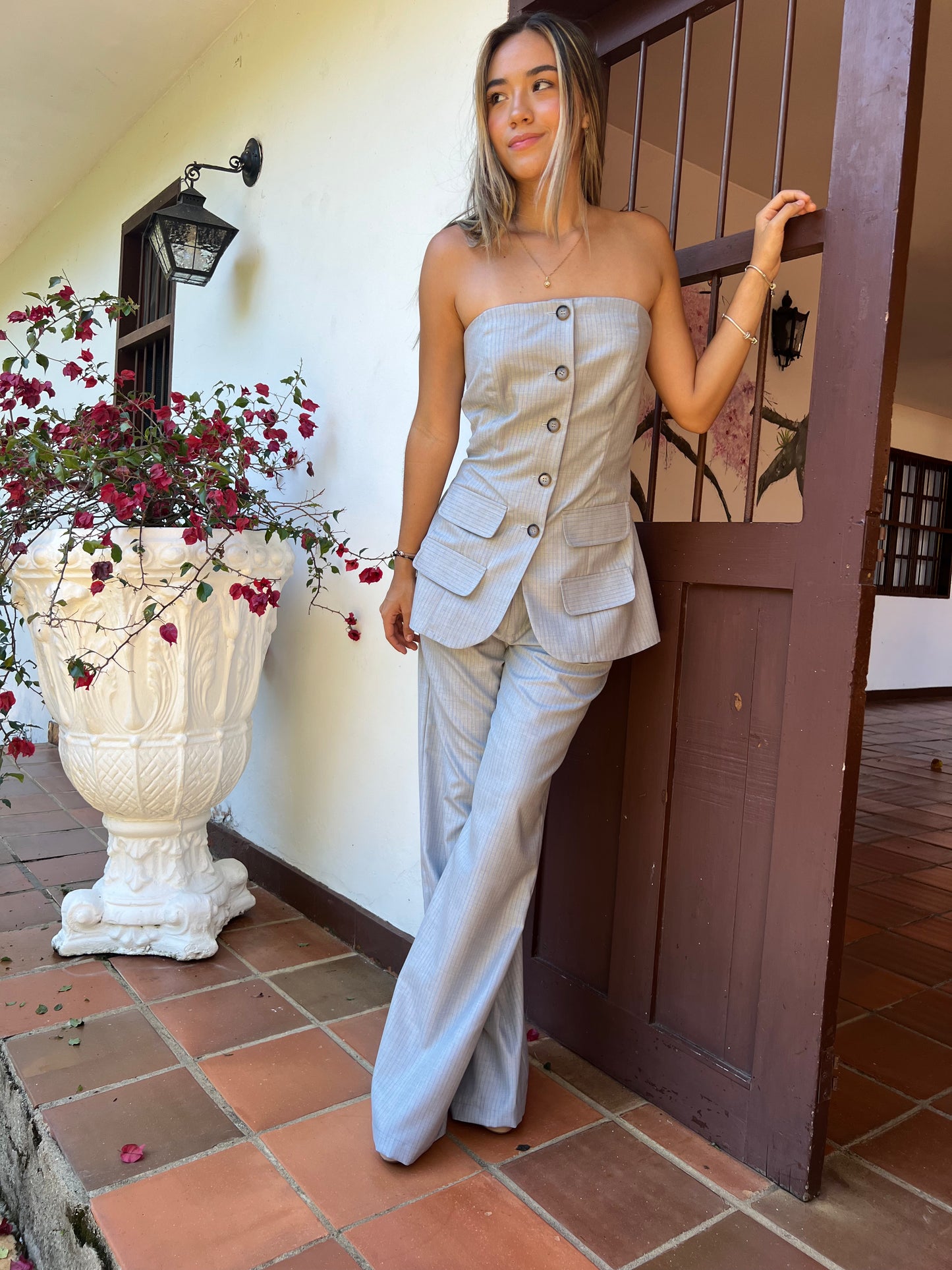 Set de Pantalón y Blusa Strapless Lino Strech
